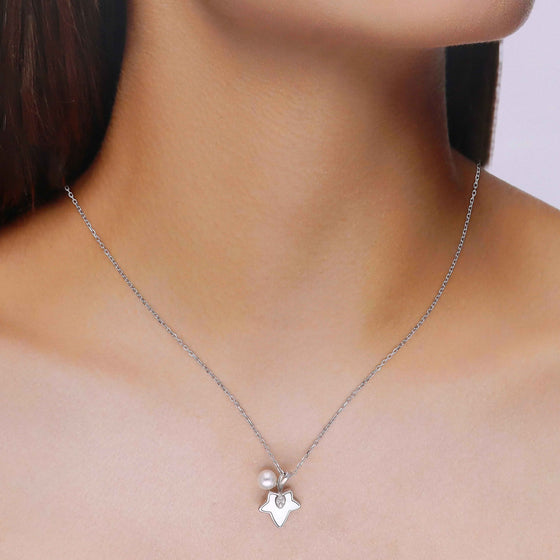 Sterling Silver Maple Leaf & Pearl Drop Necklace