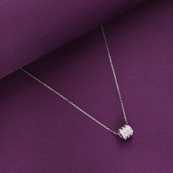 Sterling Silver Zircon Studded Circular Pendant Necklace