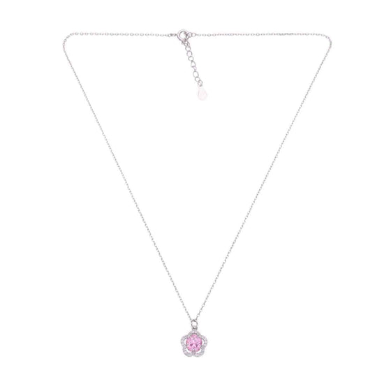 Sterling Silver Pink Zircon Floral Necklace