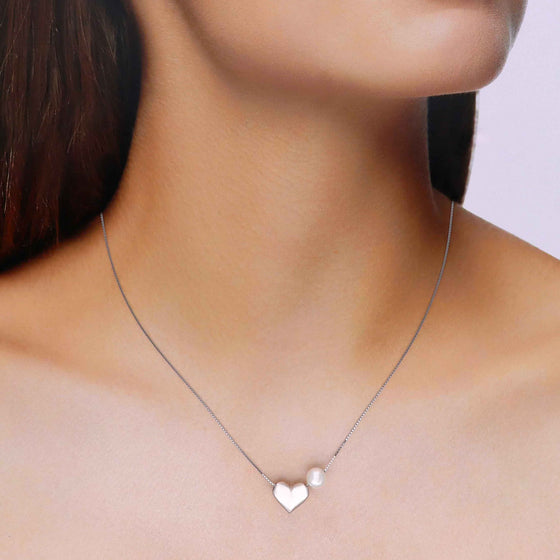 Sterling Silver Chic Heart & Pearl Necklace