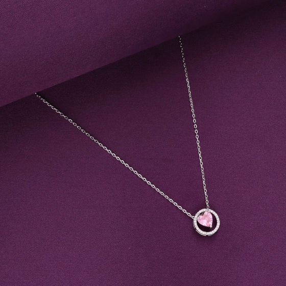 Sterling Silver Pink Zircon Heart Necklace