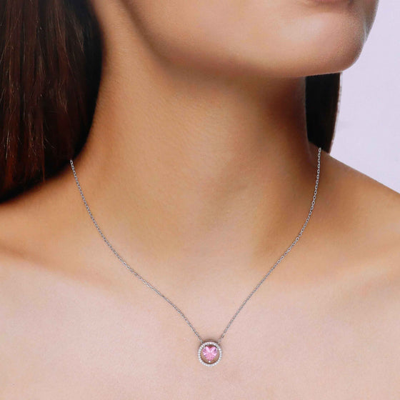 Sterling Silver Pink Zircon Heart Necklace