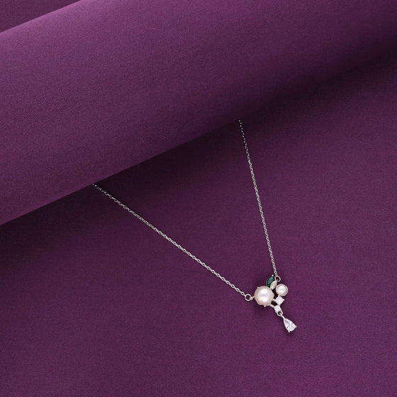 Sterling Silver Pearl & Solitaire Drop Necklace