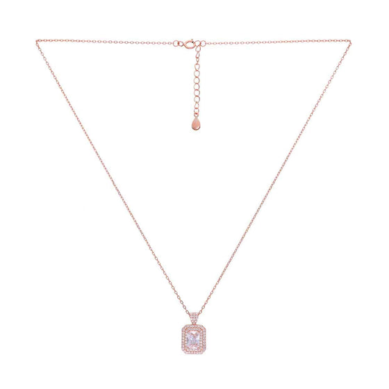 Sterling Silver Rose Gold Princess Cut Zircon Studded Necklace