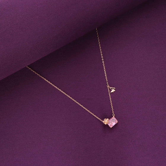 Sterling Silver Pink Emerald Cut Floral Necklace