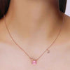 Sterling Silver Pink Emerald Cut Floral Necklace