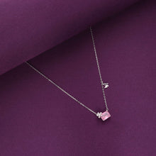  Sterling Silver Pink Emerald Cut Floral Necklace