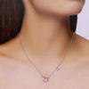 Sterling Silver Pink Emerald Cut Floral Necklace