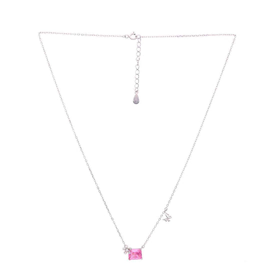 Sterling Silver Pink Emerald Cut Floral Necklace