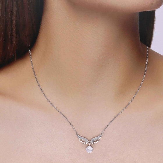 Sterling Silver Butterfly with Solitaire Drop Necklace