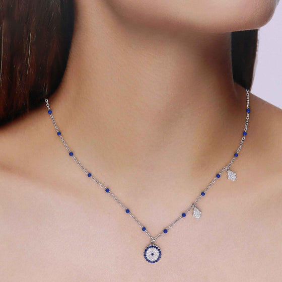 Sterling Silver Evil Eye & Hamsa Charm Necklace