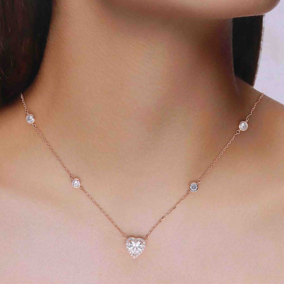 Sterling Silver White Zircon Studded Heart Necklace