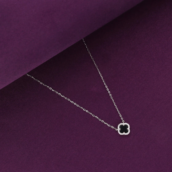 Sterling Black Minimalistic Clover Necklace