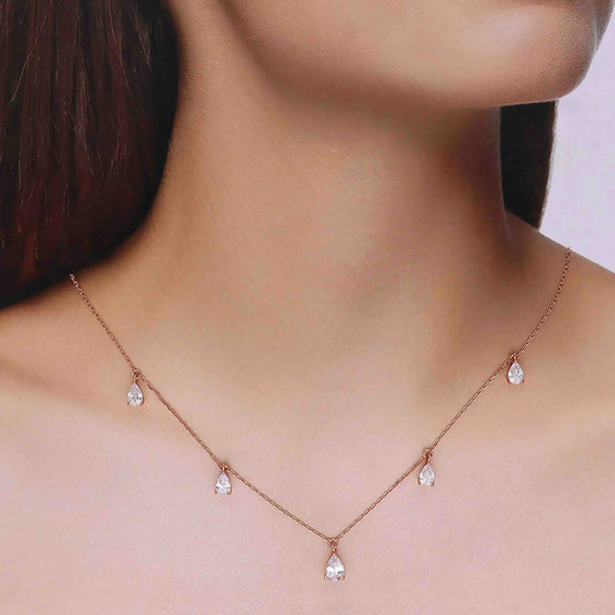 Sterling Rose Gold Zircon Drop Necklace