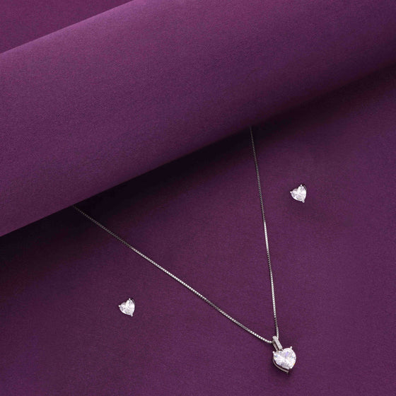 Sterling White Heart Solitaire Necklace