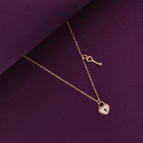 Sterling White Heart Lock and Key Necklace