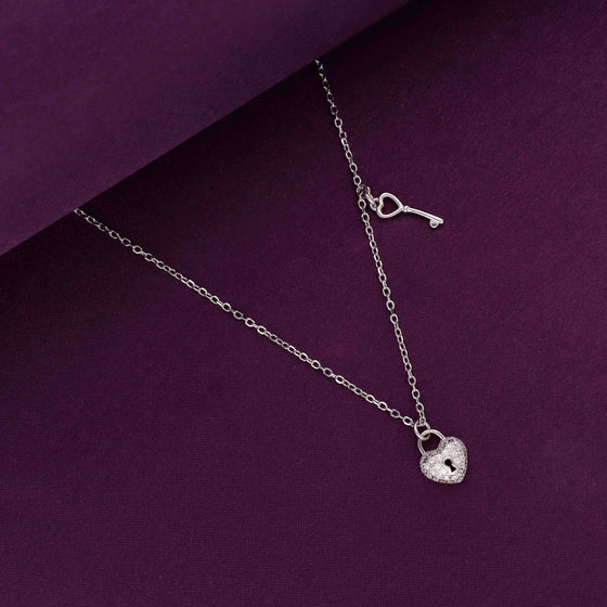 Sterling White Heart Lock and Key Necklace