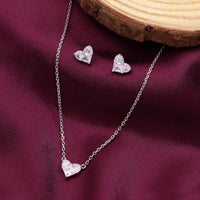 Sterling silver heart necklace and matching stud earrings set with cubic zirconia stones