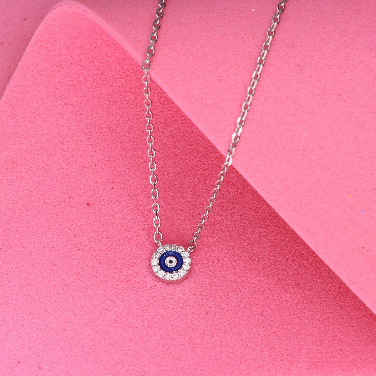 Sterling silver evil eye necklace with cubic zirconia