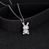 Silver bunny pendant necklace with sparkling stones – cute animal jewelry for women