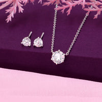 Elegant silver-tone solitaire necklace and stud earring set