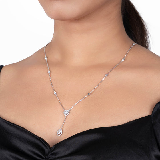 Stylish Crystal Hearts Silver Chain Necklace