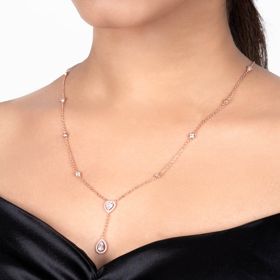 Stylish Crystal Hearts Silver Chain Necklace