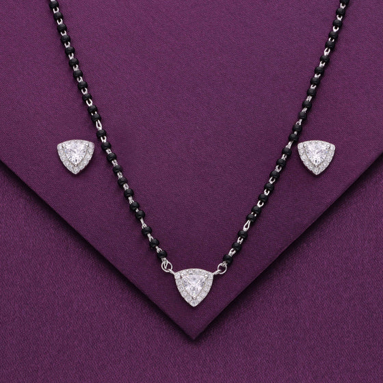 Heart Solitaire Silver Mangalsutra Necklace Set