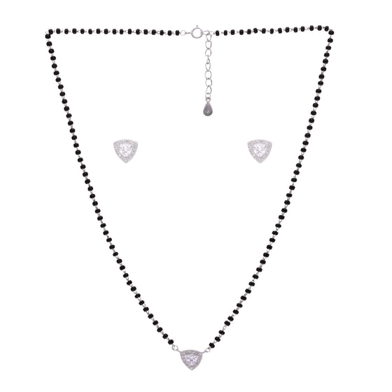 Heart Solitaire Silver Mangalsutra Necklace Set