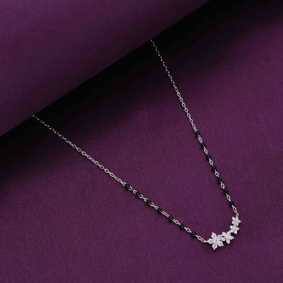 Radiant Floral Silver Mangalsutra Necklace