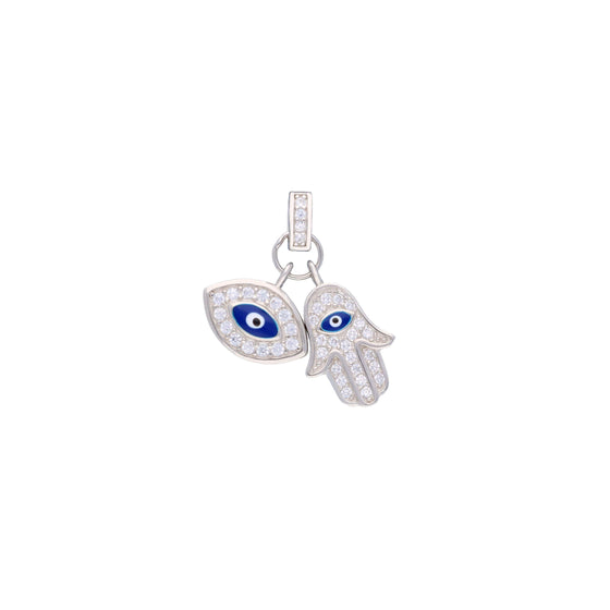 Stylish Zircon Evil Eye & Hamsa Casual Silver Pendant