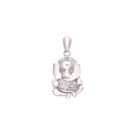 Zircon Studded Baby Ganesha Silver Pendant