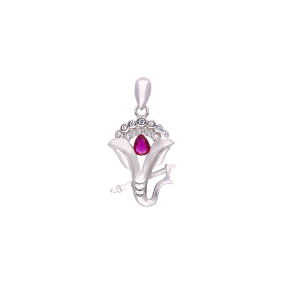 Pink Studded Lord Ganesha Silver Pendant