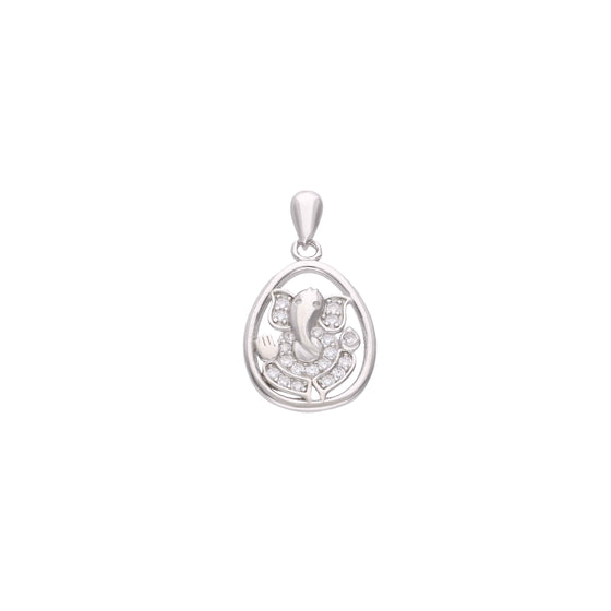 Sterling Zircon Studded Silver Ganesha Divine Pendant