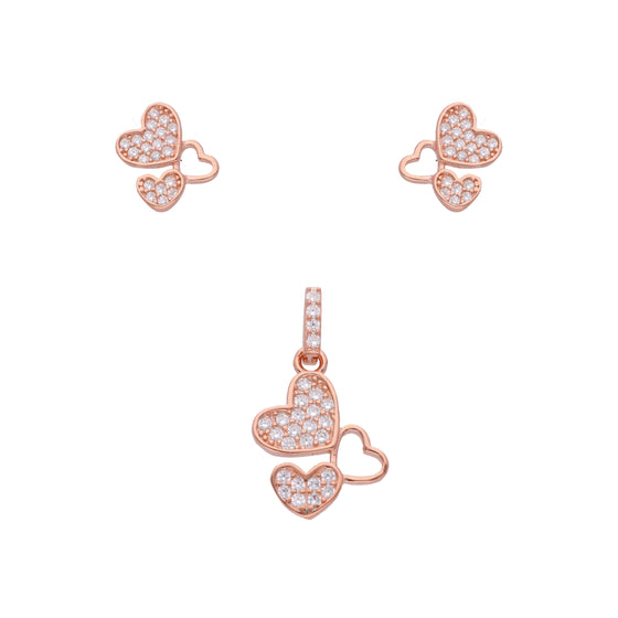 Triple Heart Silver Pendant & Earrings Set