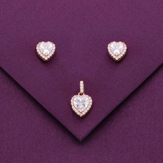 Sterling Silver Heart Solitaire Pendant Set