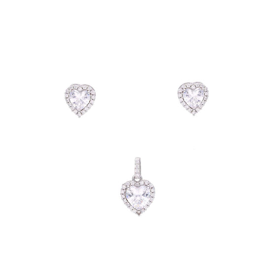 Sterling Silver Heart Solitaire Pendant Set