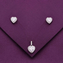  Sterling Silver Heart Solitaire Pendant Set