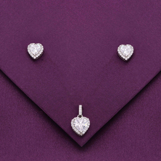 Sterling Silver Heart Solitaire Pendant Set