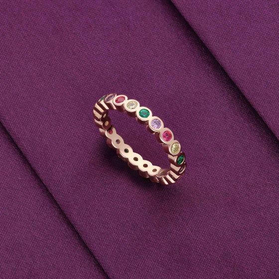 Elegant Multi-Colored Gemstone Eternity Silver Band Ring