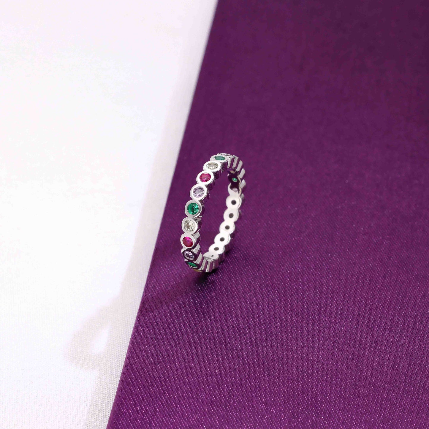 Elegant Multi-Colored Gemstone Eternity Silver Band Ring – Kai Jewel