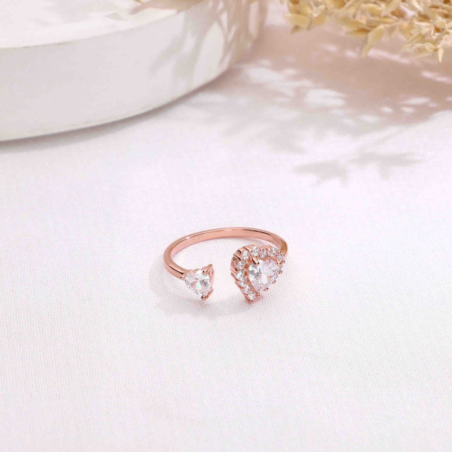 Twin Hearts Sterling Silver Promise Ring White Stone Silver US mm Diameter)