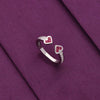 Twin Red Heart Silver Minimal Ring