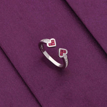  Twin Red Heart Silver Minimal Ring