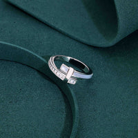 925 sterling silver crossover ring with baguette-cut cubic zirconia stones