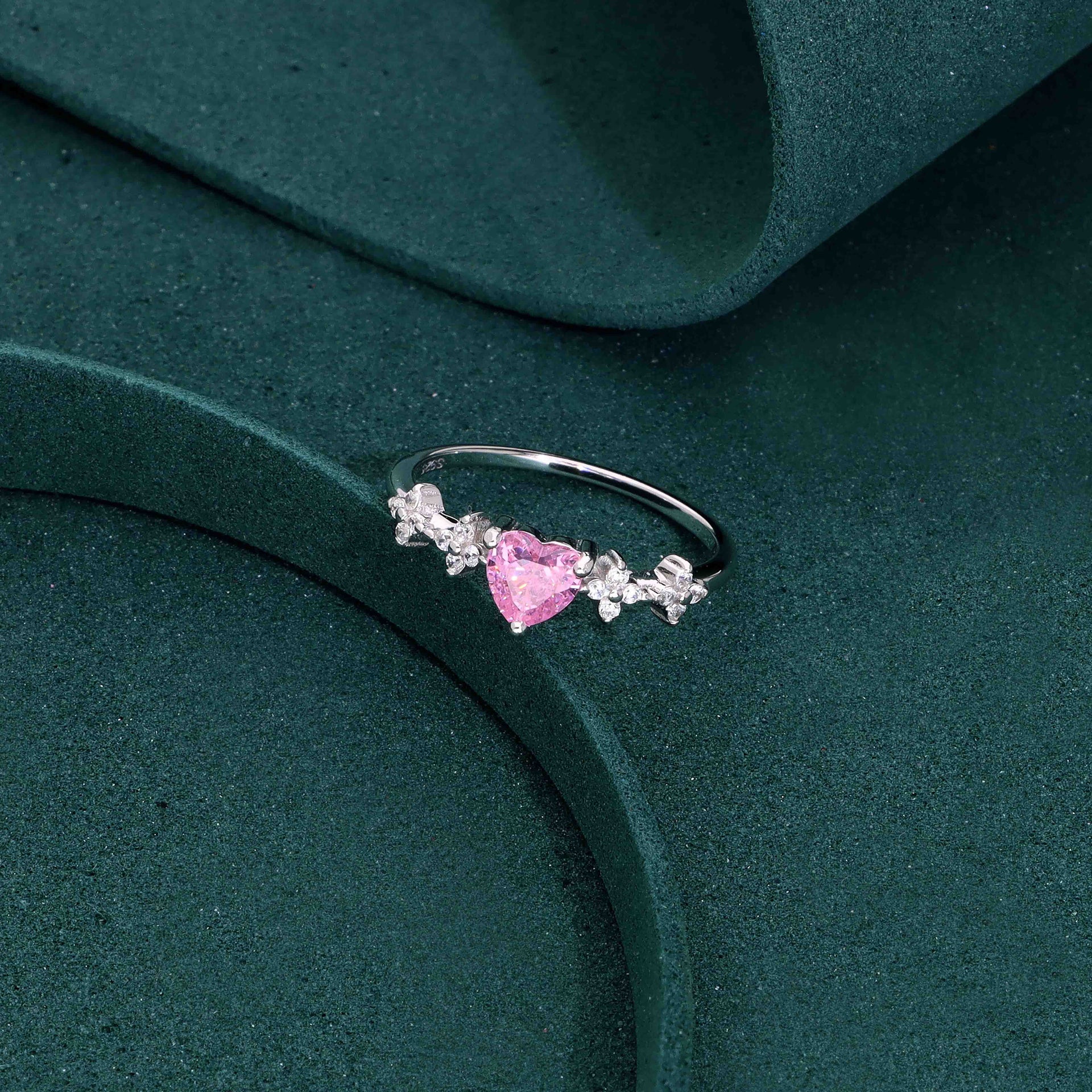 Heart-Shaped Pink Sapphire Silver Ring Pink Stone Silver