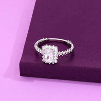 Radiant Halo Rectangular Cut 925 Sterling Silver Ring