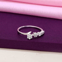 Sterling silver floral cluster diamond band ring