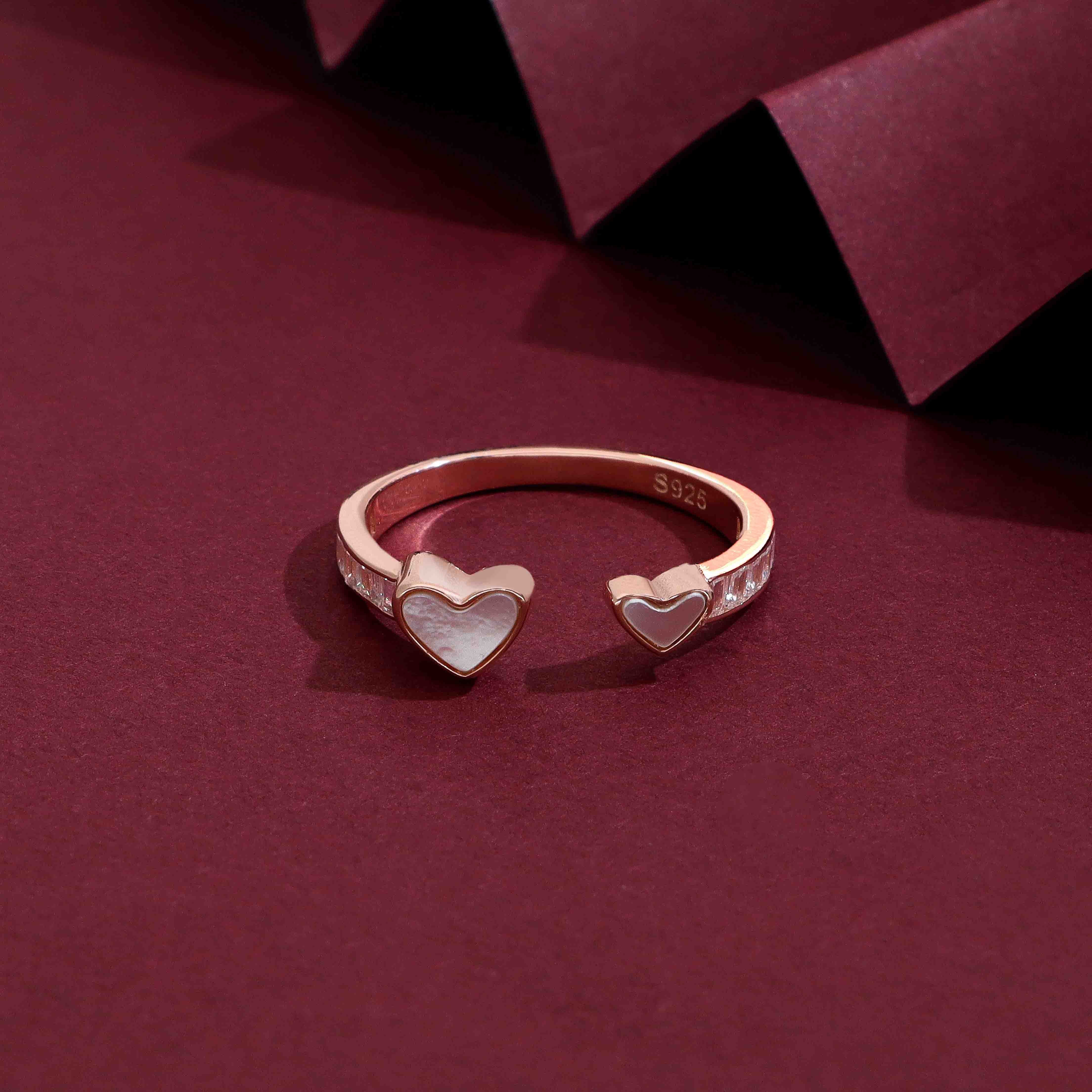 Sterling Silver Dual Heart Ring with Mother of Pearl – Kai Jewel