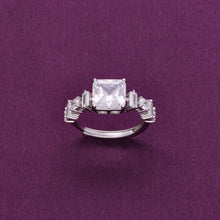  Classic Square Solitaire Statement Silver Ring